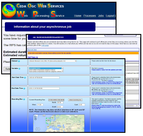 Snapshots showing the CRU data being used in the CEDA WPS service