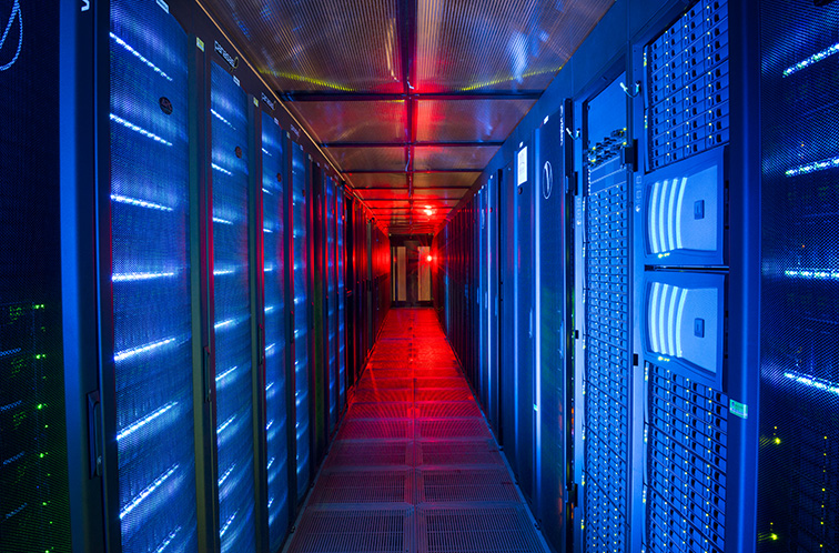 Image of the machine room where JASMIN is situated at the Science and Technology Facilities Council (STFC)